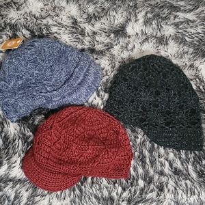 3 Pistil Beanies with bills, womens